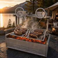 Gril à charbon de bois commercial en acier inoxydable avec levage manuel par volant, pour rôtir les steaks et la viande en restaurant – Fournisseur d'usine