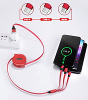 Kabel Charger USB 3-in-1 Retractable TPE 3A Fast Charging 1.2m Micro-USB EPhone untuk Type-C untuk Printer/Komputer (Laris Terjual)