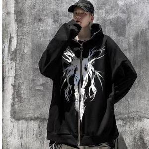 <span class=keywords><strong>Sweat</strong></span> à capuche <span class=keywords><strong>zippé</strong></span> oversize gothique pour homme, <span class=keywords><strong>sweat</strong></span>-shirt à capuche printemps-automne, sweats à capuche graphiques épine noire avec fermeture éclair en métal - Product Image 2