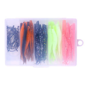 Kit de leurres souples en plastique en gros 60-en-1, ensemble d'équipement de pêche avec appâts vers et hameçons à manivelle tranchants, boîte à pêche portable - Product Image 3