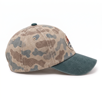 Casquette de baseball déstructurée personnalisée en camouflage délavé style vintage, à 5 panneaux, profil bas, pour la randonnée en extérieur, style décontracté 'Dad Hat' avec patch brodé