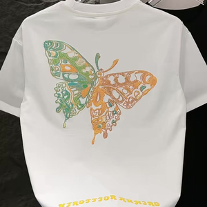 Men's 100% Cotton Short Sleeve T-Shirt O-Neck Butterfly Print Knitted Casual <b>Tee</b> - Product Image 1