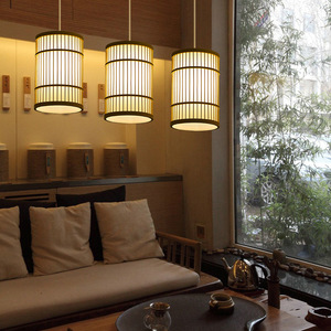 Lampe suspendue en bambou de style japonais, Led E27, lustre rond doré pour salon de thé, éclairage de bar et de restaurant - Product Image 2