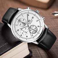 Montre pour homme tendance, bracelet en cuir noir, chronographe, montres à quartz décontractées, étanches, montre-bracelet de sport, lumineuse, montre pour homme