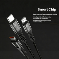 Kabel Data Transfer Pengisian Cepat 5A Pengisian Cepat 3A 3 1 1.2M Hitam Terlindungi Kabel Kamera Panjang Berbahan Nilon Kepang Tipe-C
