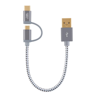 Kabel USB 2.0 ke Micro dengan Adaptor USB Type-C Male ke Micro USB B Female 2 in 1 Kabel Charger Anyaman Aluminium