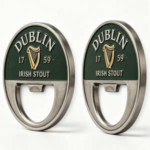 Abridor de Botellas Dublin Irish Stout, Circular, de Aleación de Zinc Fundido a Presión, Pin Metálico de Recuerdo, Diseño de Arpa Bañado en Oro - Product Image 4
