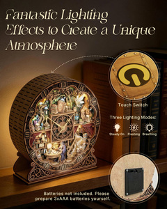 Reloj de Escritorio Mágico 3D de Madera con Luces LED, Hecho a Mano, con Escena de Hadas, Decoración para el Hogar, Manualidades, Regalo - Product Image 5
