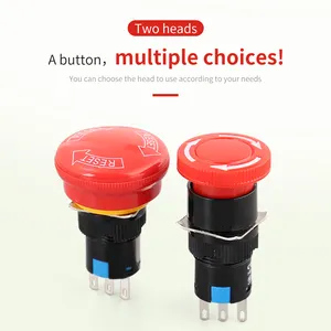 Red Push Button Switch Small Head 16MM Plastic Shell Waterproof Ip65 1no1nc Elevator Emergency Device Start Stop Button Red