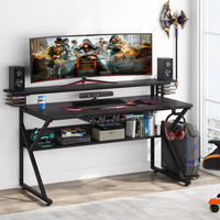 Bureau de jeu d'ordinateur ergonomique d'angle, table de jeu moderne en métal en forme de K, noire, avec support pour écran, grand bureau de jeu pour PC