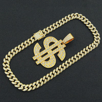 Collier pendentif croix signe dollar plaqué or rhodié 14 carats, chaîne cubaine, bijoux hip-hop pour homme, cadeau