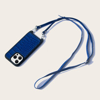 Étui de téléphone de luxe en cuir véritable bleu croco avec cordon, gaufré, pour 18 Pro Max, ajustement fin, antichoc, OEM, personnalisé en usine