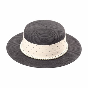 Sombrero de Paja para Mujer, Estilo Boater, con Cinta de Perlas Naturales, Protección Solar para la Playa, Ala Ancha, a la Moda - Product Image 1