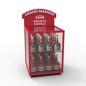 Support à <span class=keywords><strong>vin</strong></span> en métal rouge à 2 niveaux, présentoir de boissons transparent, support de sol, vitrine à cocktails avec porte arrière pour magasin de détail - Product Image 1