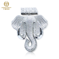 Pendentif Hip Hop Éléphant Réaliste en Argent 925, Pendentif Hip Hop Surdimensionné, Pendentif Animal Personnalisé en Moissanite et Diamant pour Hommes