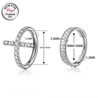 Pendientes de titanio ASTM F136 con circonita en forma de cruz, anillos para Daith, Helix y Lóbulo, aros de moda para la oreja, anillos para la nariz, clicker para el septum, joyería para piercing corporal