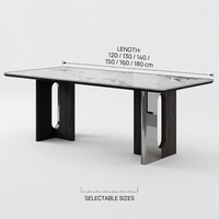 Table à manger moderne de luxe, imperméable, écologique, durable, en pierre frittée, avec pieds en acier inoxydable et bois, pour la maison