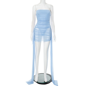 Vestido <span class=keywords><strong>Mini</strong></span> Ajustado de Verano con Volantes y Malla Calada sin Mangas Estilo Urbano Casual para Mujer - ¡Oferta! - Product Image 3