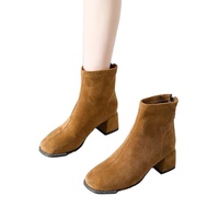 Bottes tendance en daim à bout carré, effet amincissant, grande taille, talon épais, doublure polaire, talon moyen, extensibles et ajustées