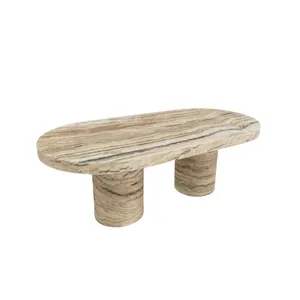 Table basse sur pied de designer Transmission de la lumière Table d'assise en jade 180 cm Table à manger à deux grands pieds ronds