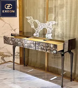 Italian High-end Pure Copper Luxury Porch Table Corridor Console Natural Agate Entrance Table Furniture Set