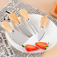 Ensemble de couteaux à fromage et à beurre en acier inoxydable avec gravure personnalisée du logo, manches en bois, outils de découpe pour fromage et beurre