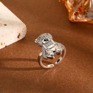 Anillo Zoryn con diseño de oso de peluche estilo vintage, chapado en cobre con circonitas coloridas, incrustaciones de circonita, chapado en oro de 18 quilates, anillo abierto con oso de peluche colorido - Product Image 4