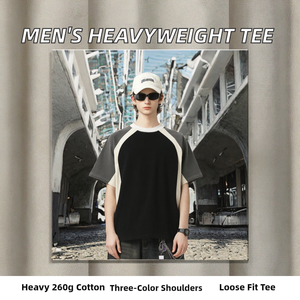 เสื้อยืดผู้ชายฤดูร้อน 260 กรัม ผ้าฝ้ายสองเส้น ทรงหลวม ไม่มีลาย ปักโลโก้ด้านหน้า ผ้าไม่เป็นขุย แบรนด์แฟชั่นลำลอง MSH - Product Image 2