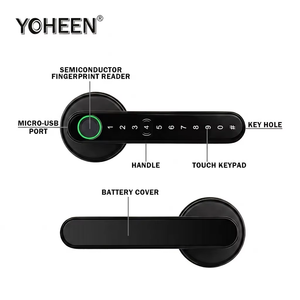 Kunci Pintu Keamanan Wifi APP Ble Ttlock, Kunci Gagang Sidik Jari Pintar Elektronik dengan Kode, Paduan Seng Hitam untuk Pintu Kayu, Cloud 35-55mm - Product Image 3
