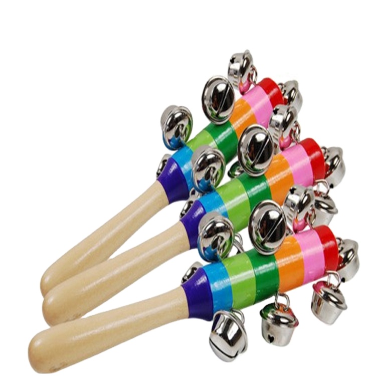 Деревянные Колокольчики с радужной ручкой, Рождественский колокольчик, детская деревянная погремушка