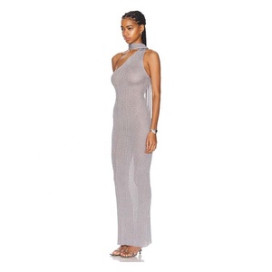 Abito musa personalizzato di alta qualità in grigio monospalla Maxi abiti per le donne - Product Image 3