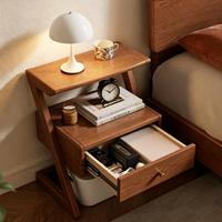 Table de chevet en bois massif de style mid-century, en forme de Z, avec rangement, écologique, fabriquée à la main, meubles de chambre à coucher