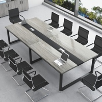 Mesa de Conferencia Moderna de Madera Maciza con Patas de Acero Inoxidable, Escritorio de Oficina Duradero y Eficiente para Salas de Reuniones