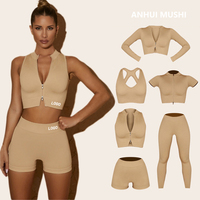 Conjunto esportivo sem costura feminino, atacado, roupas fitness, academia, treino, esportes, sutiã de cintura alta, leggings para mulheres, yoga