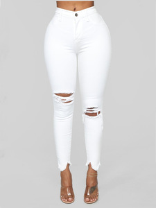 <span class=keywords><strong>Pantalones</strong></span> de Moda <span class=keywords><strong>con</strong></span> Cintura Alta y Rasgados <span class=keywords><strong>para</strong></span> Mujer, Color Puro, Ajustados, Elásticos, Casuales, Lavados, Desgastados, Largos hasta el Tobillo - Product Image 4