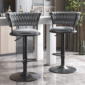 Sgabello da Bar di Lusso in Velluto con Struttura in Metallo Dorato, Altezza Regolabile, Girevole, per <span class=keywords><strong>Cucina</strong></span>, Isola, Bar e Ristorante - Product Image 3