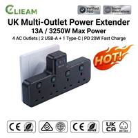 Clieam Grosir UK Power Extender 4 Stopkontak AC 3 USB PD 20W Adaptor Dinding Pengisian Cepat
