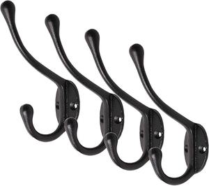 Vintage Double Wall Mounted Metal Hook With <b>Black</b> Coat For <b>Clothing</b> In Garage Kitchen Bathroom With Screws Included - Product Image 5