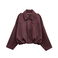Blouson aviateur court en faux daim pour femme, collection automne-hiver 2026, avec manches chauve-souris et fermeture éclair, idéal pour un style décontracté et urbain au quotidien
