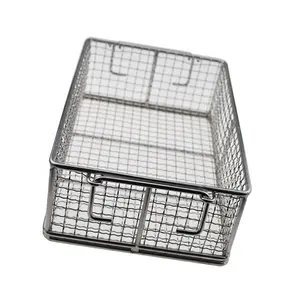 Home Mesh Wire Food Storage Organizer Bin Basket with Handle Rectangle Metal Farmhouse Mesh Basket