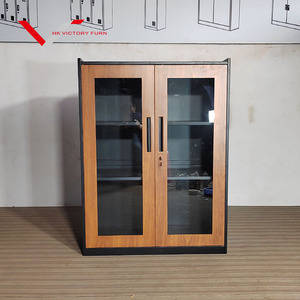 Đẹp Crafted hạt gỗ chuyển 2 Swing cửa kính văn phòng Kim Loại Tủ hồ sơ thép nhà bếp thực phẩm Công cụ lưu trữ tủ thấp - Product Image 6