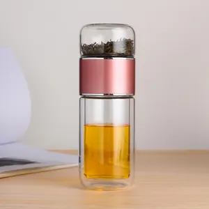 2023 New Glass Tea Infuser 7oz High Borosilicate Glass Double Layer Tea Water Cup Caneca de viagem com coador