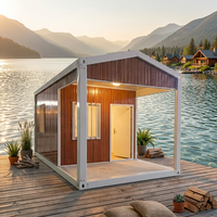 Maison conteneur mobile préfabriquée et démontable avec terrasse, dimensions personnalisées pour pod de glamping, auto-assemblage, fabricant d'hébergements.