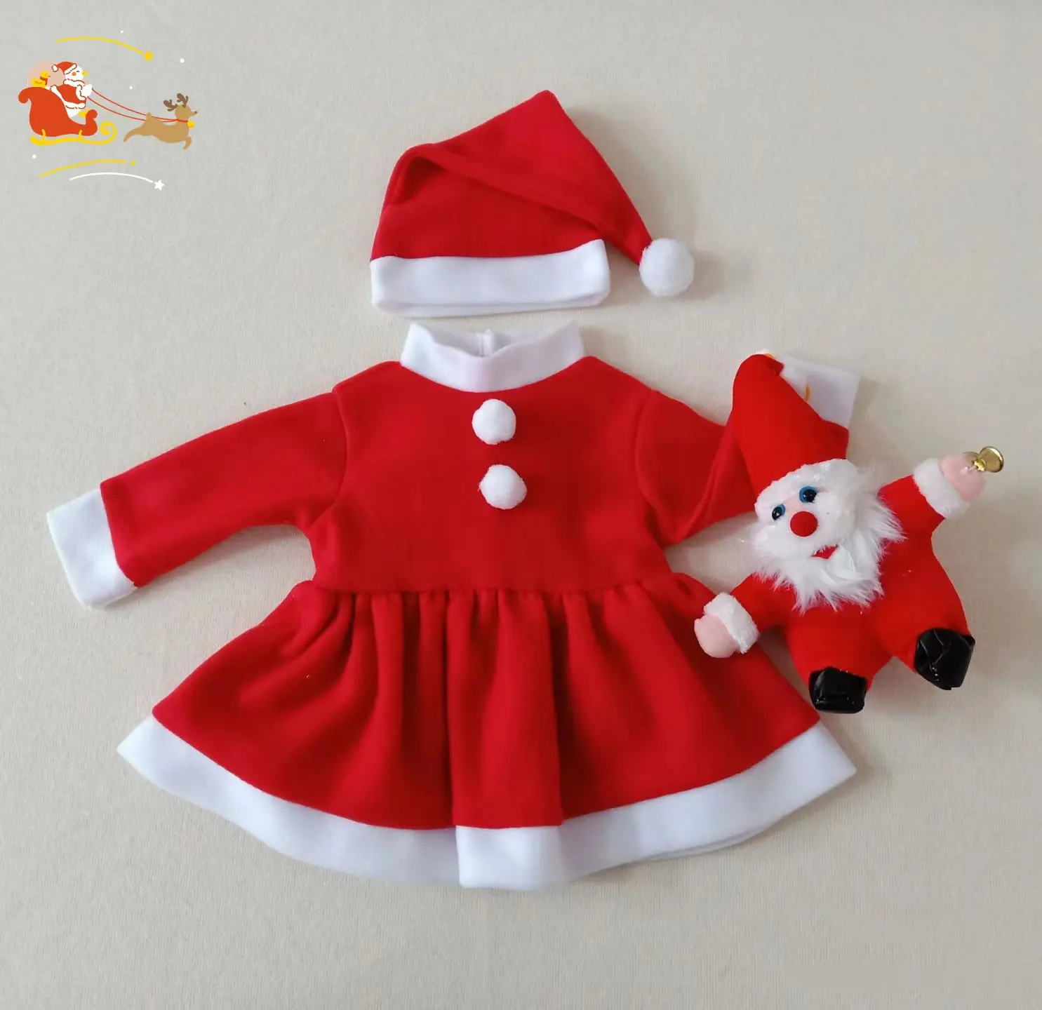 New Fashion Infant Baby Clothes Boutique Cartoon Santa Claus Printed Long Sleeve Hoodie Christmas Romper For Baby
