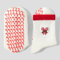 Chaussettes de yoga brodées de Noël, antidérapantes, avec grip pour bonbons, pour Pilates