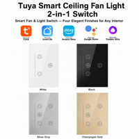 Ventilateur de plafond intelligent WiFi Tuya personnalisable + 2 interrupteurs d'éclairage, norme américaine, panneau tactile en verre 2 voies, compatible avec Alexa Google Home