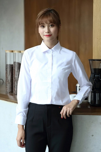 Chemise blanche à manches longues pour le personnel d'hôtel et <span class=keywords><strong>de</strong></span> restaurant, coupe ajustée, respirante, en polyester/coton, couleurs et tailles personnalisées en stock - Product Image 5