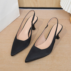 8665-2 scarpe da donna stile francese in <span class=keywords><strong>raso</strong></span> nero tacchi sottili <span class=keywords><strong>sandali</strong></span> tacco alto - Product Image 4