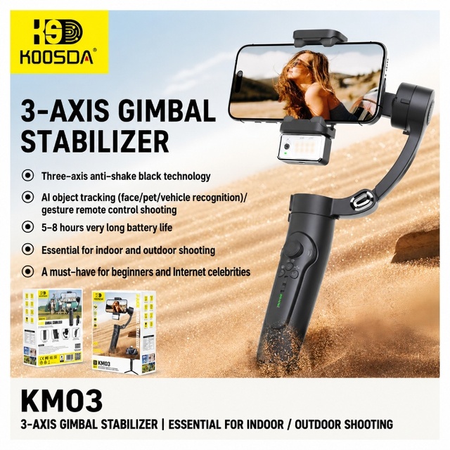Smart Foldable Adjustable Simple Face Tracking Km03 Ai Tracking Gesture Control 3-Axis Gimbal Stabilizer