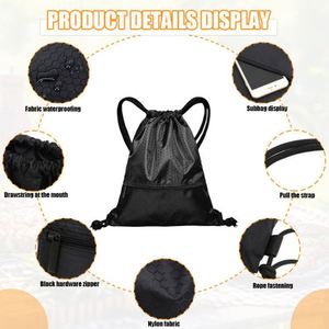 Custom <b>Printed</b> Waterproof Anti-Theft Portable Polyester Sport Backpack Drawstring Gym Bag with Zipper - Product Image 4